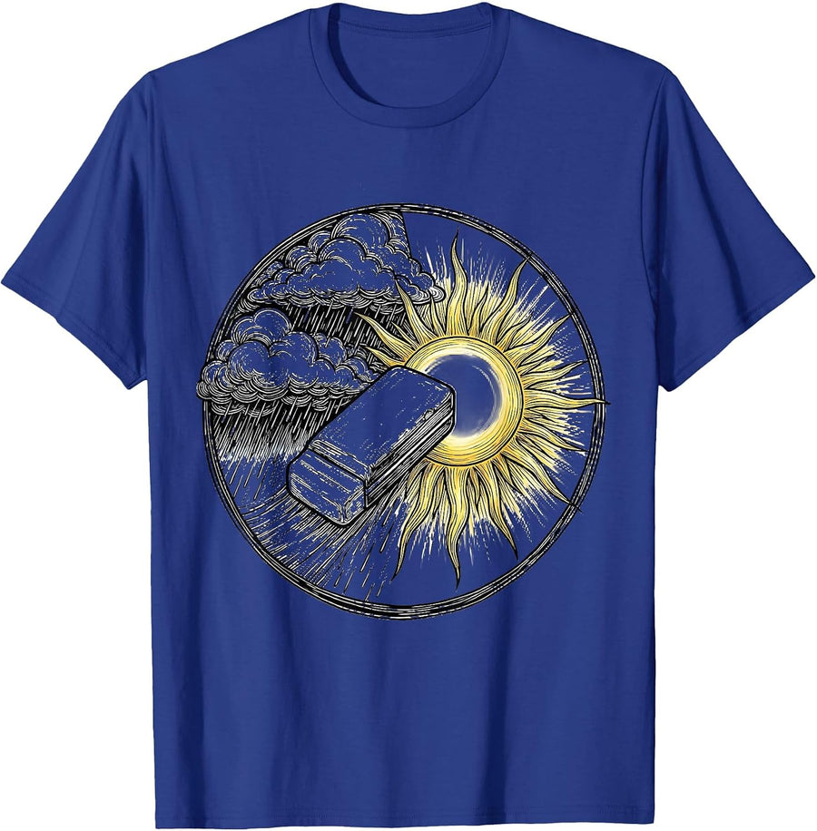 Teacher Eraser Clears Storm Clouds Sunshine Art T-Shirt - Royal Blue
