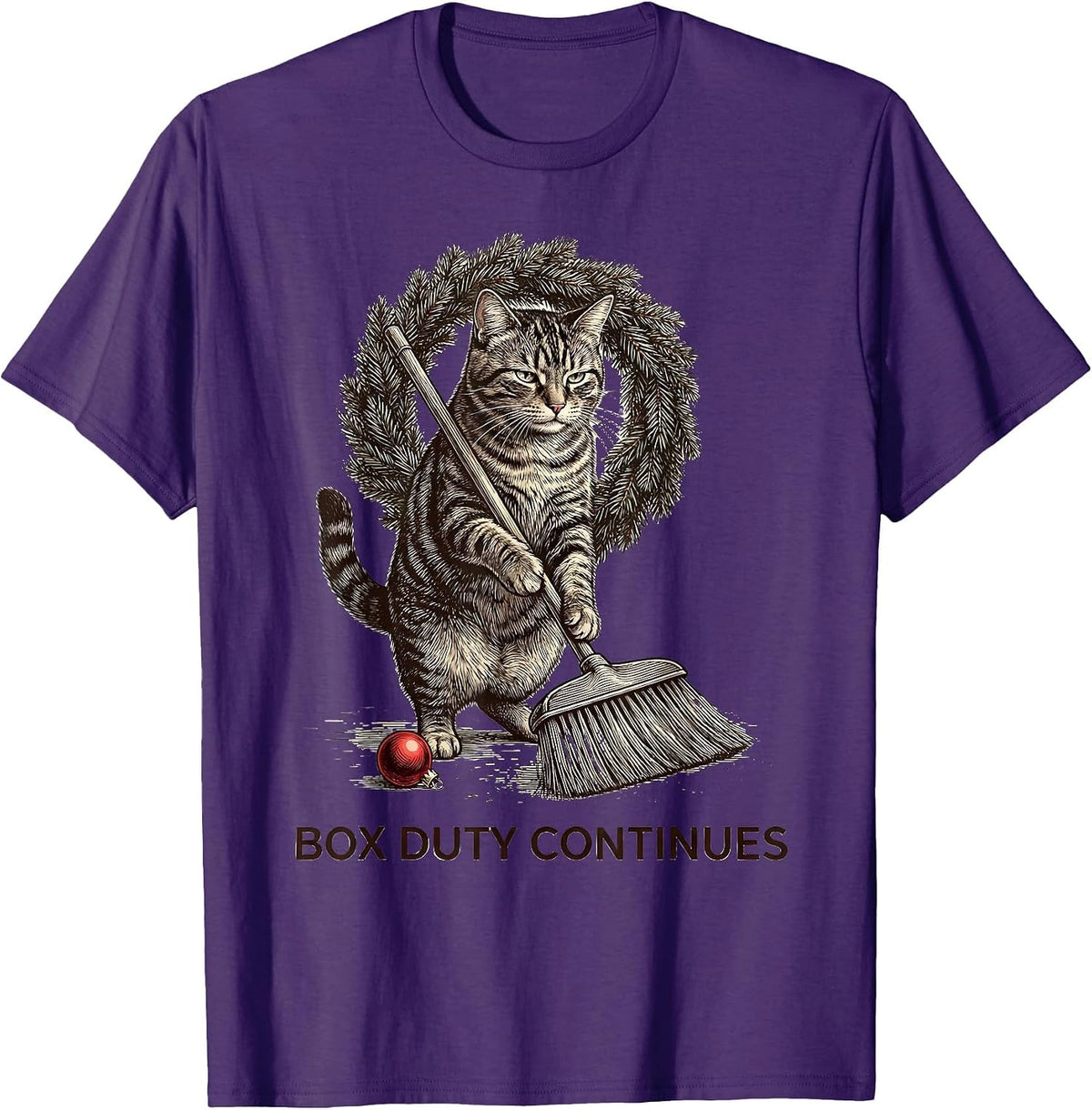 Box Duty Continues Sarcastic Cat Lover Christmas Humor T-Shirt - Purple