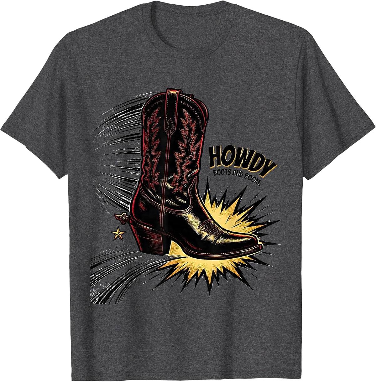 Men's Howdy Boots and Boom Comic Book Cowgirl Western Pride T-Shirt - Dark Heather Grey