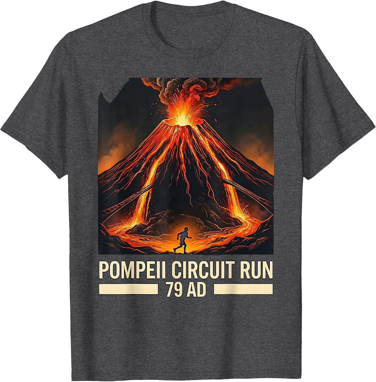 Men's Pompeii Circuit Run 79 AD Funny Volcano Geography T-Shirt - Dark Heather Grey