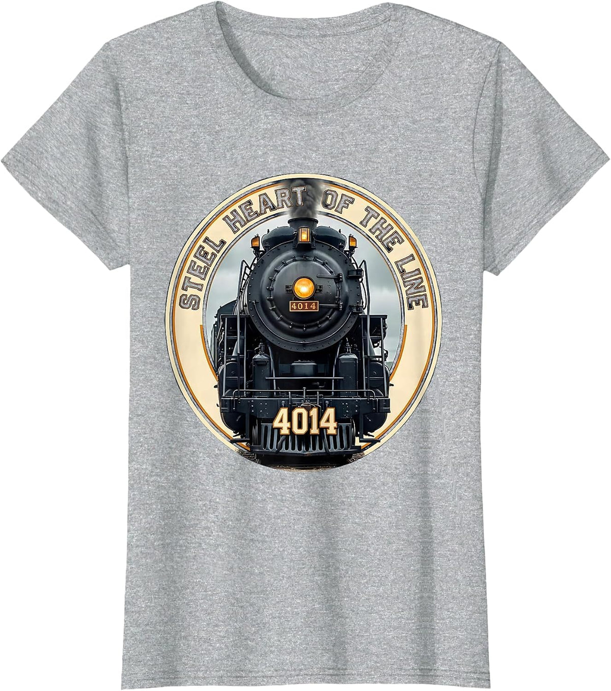 Women's Steel Heart Of The Line Vintage Steam Locomotive Railroad T-Shirt - Heather Grey