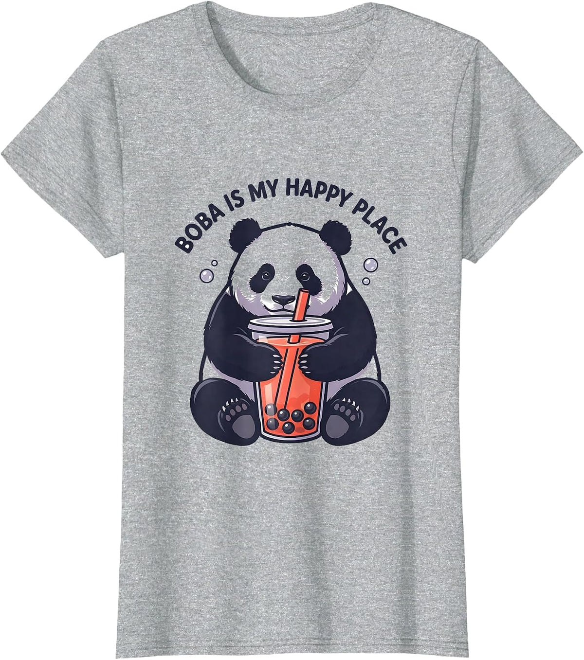 Boba Is My Happy Place Kawaii Panda Boba Tea Lover T-Shirt - Heather Grey