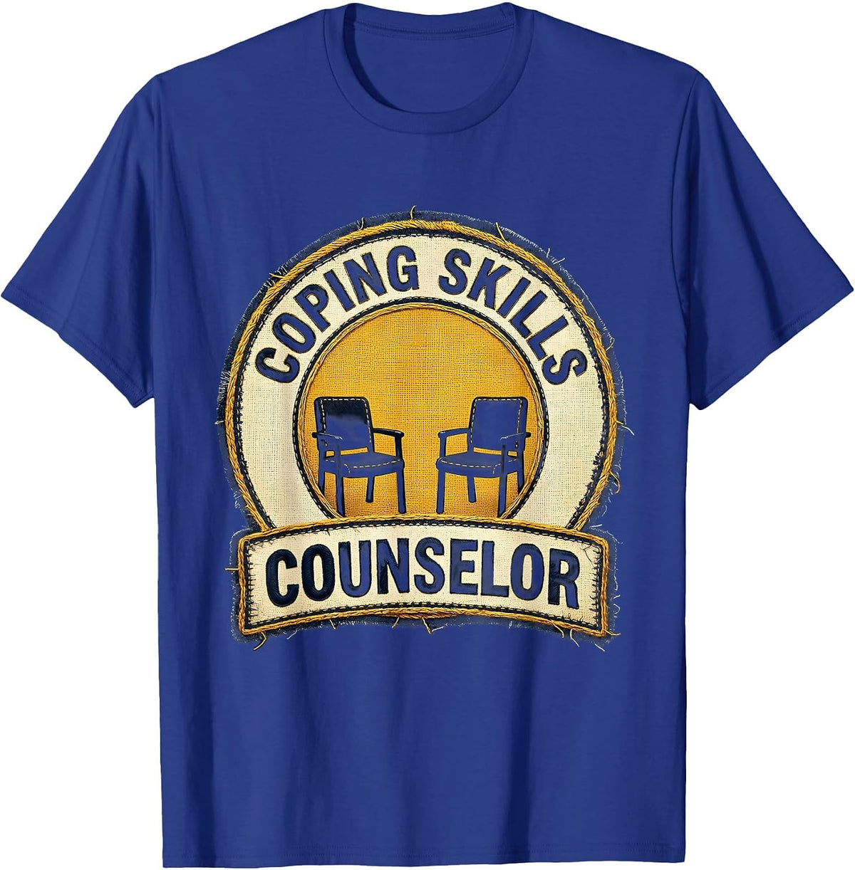Coping Skills Counselor Distressed Emblem Mental Health T-Shirt - Royal Blue