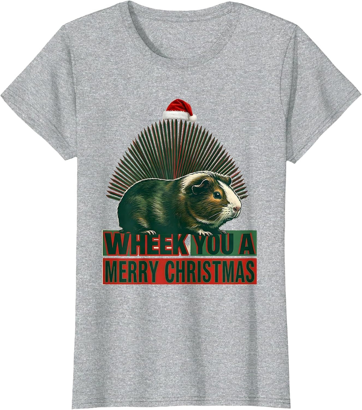 Women's Wheek You A Merry Christmas Funny Guinea Pig Santa Hat T-Shirt - Heather Grey