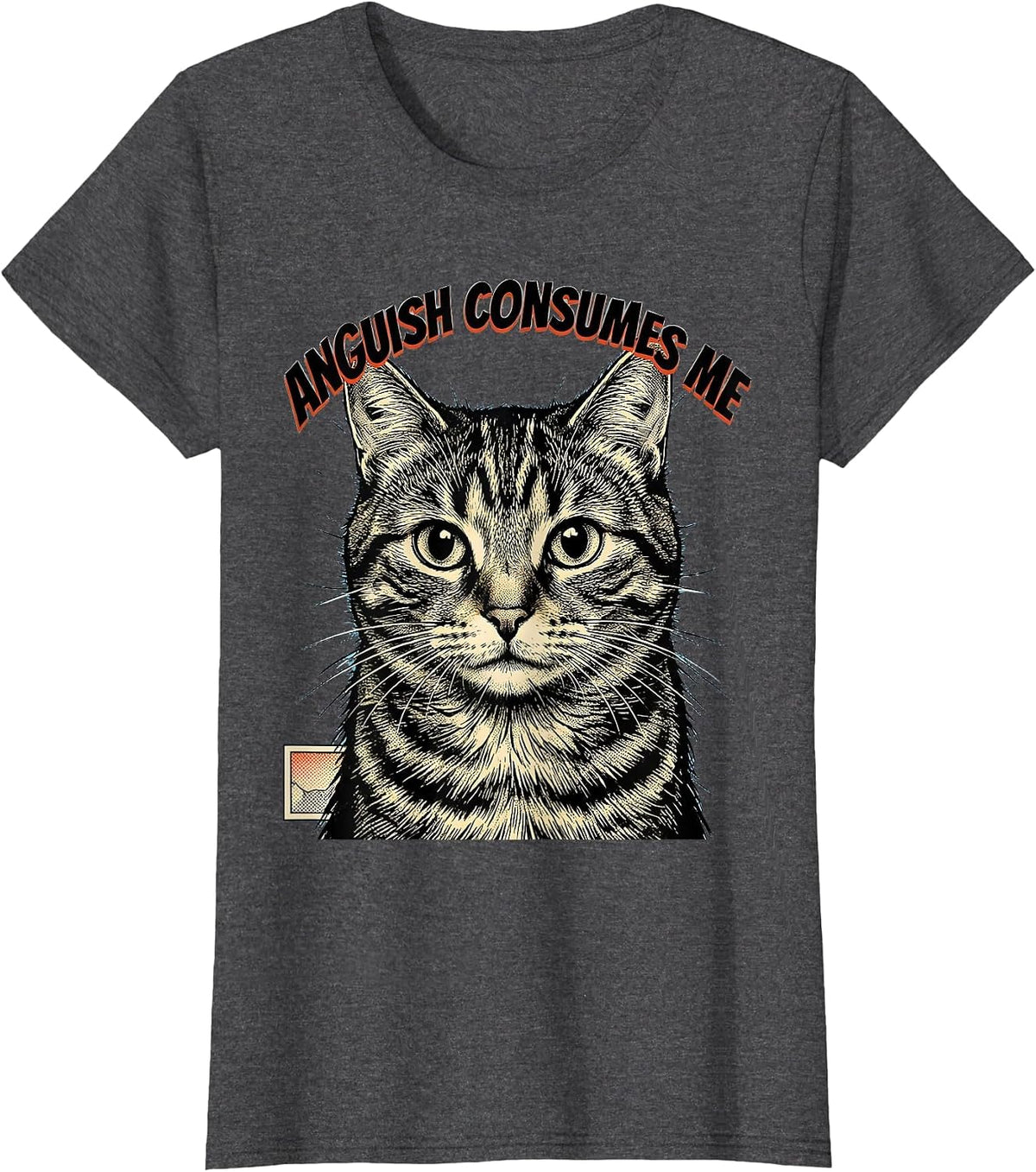 Women's Anguish Consumes Me Comic Book Cat Meme Sarcastic Humor T-Shirt - Dark Heather Grey