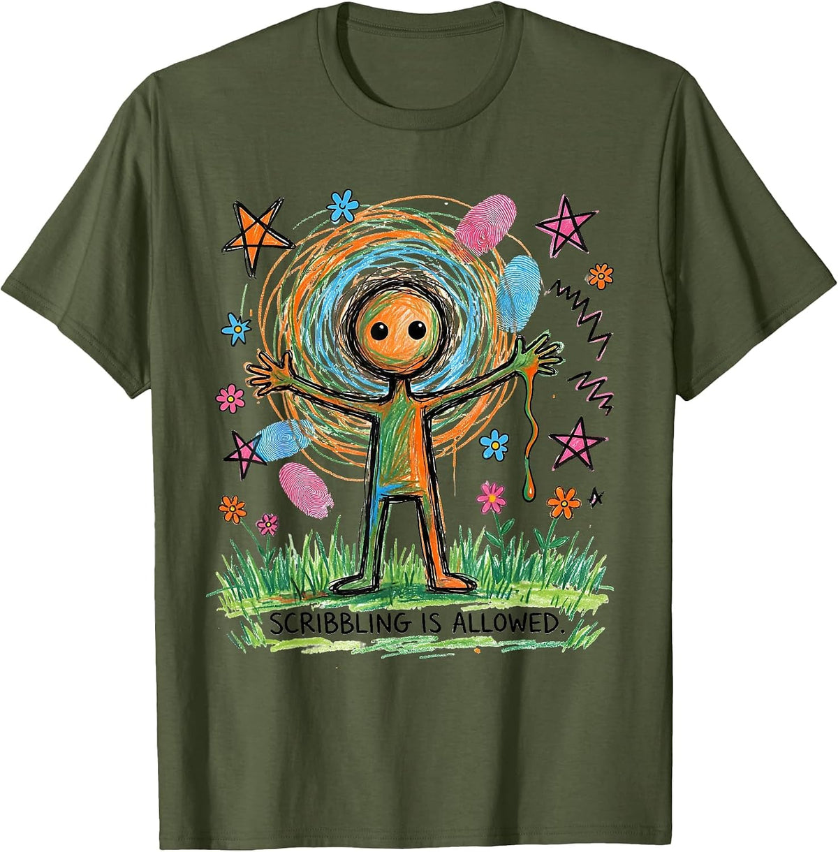 Men's Scribbling Is Allowed Funny Art Teacher Back To School T-Shirt - Olive Green