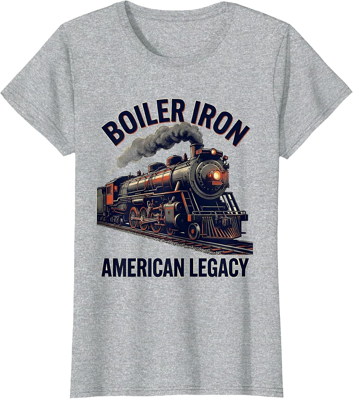 Boiler Iron, American Legacy Vintage Steam Locomotive Train T-Shirt - Heather Grey