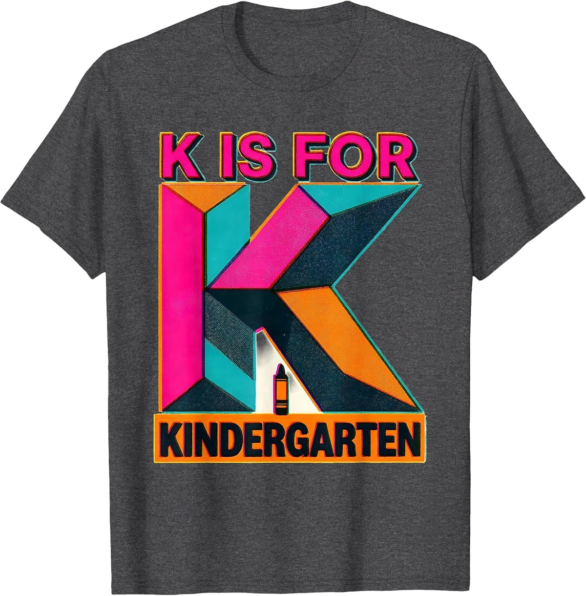 Men's K Is For Kindergarten Teacher Risograph Back To School T-Shirt - Dark Heather Grey