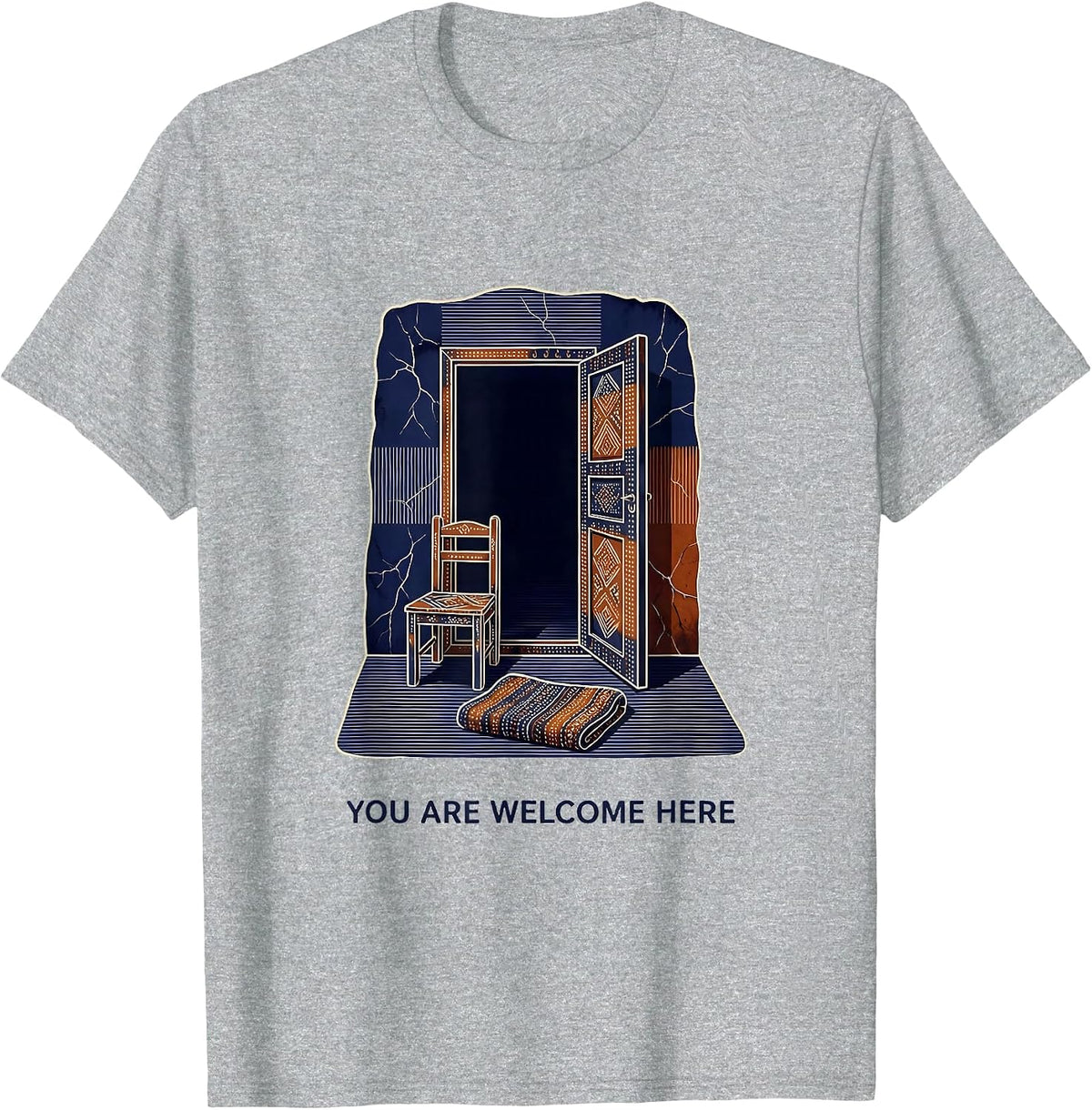 Men's You Are Welcome Here Batik Wax Resist Mental Health T-Shirt - Heather Grey