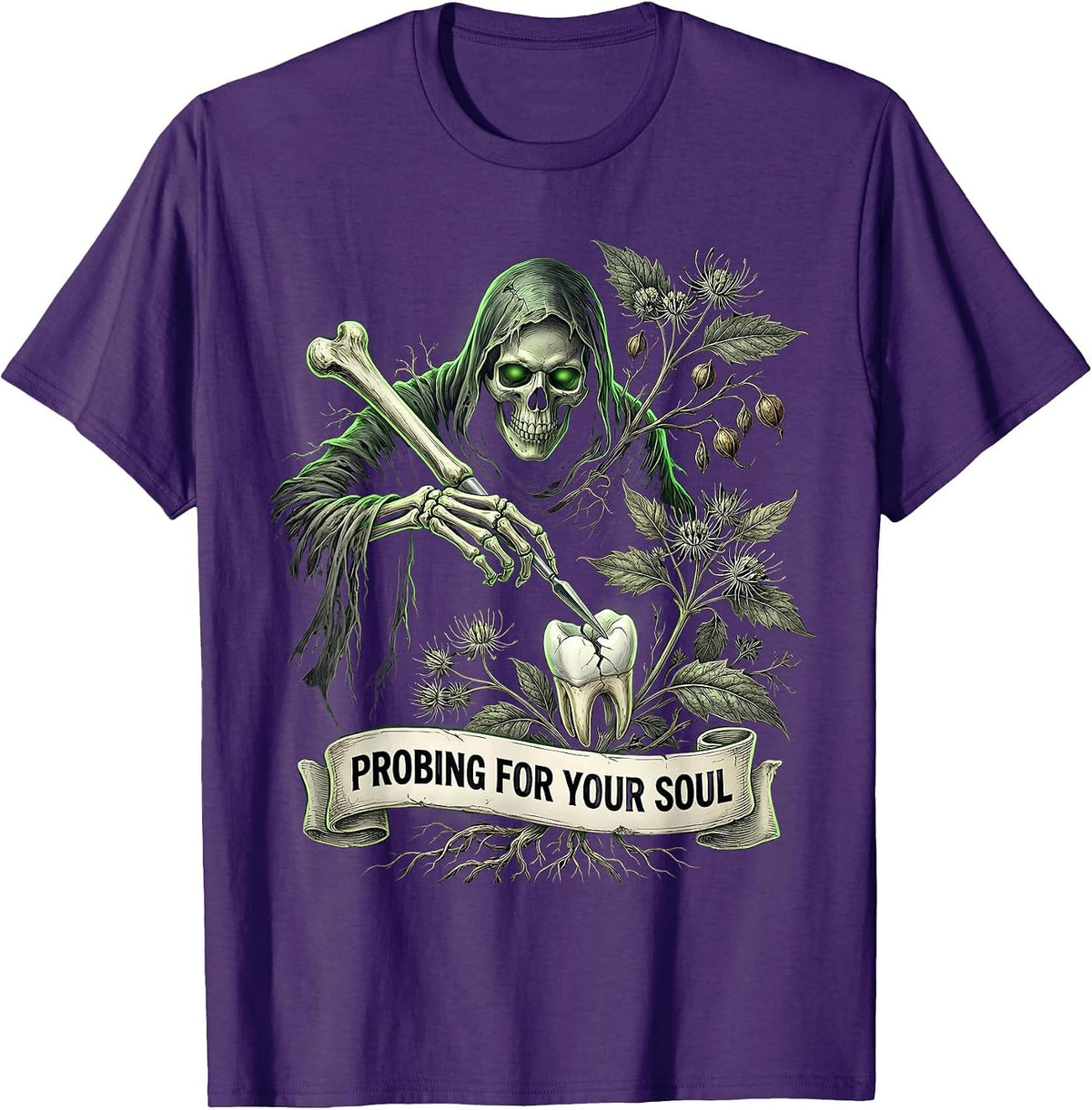 Men's Halloween Dental Periodontal Probe Grim Reaper Design T-Shirt - Purple