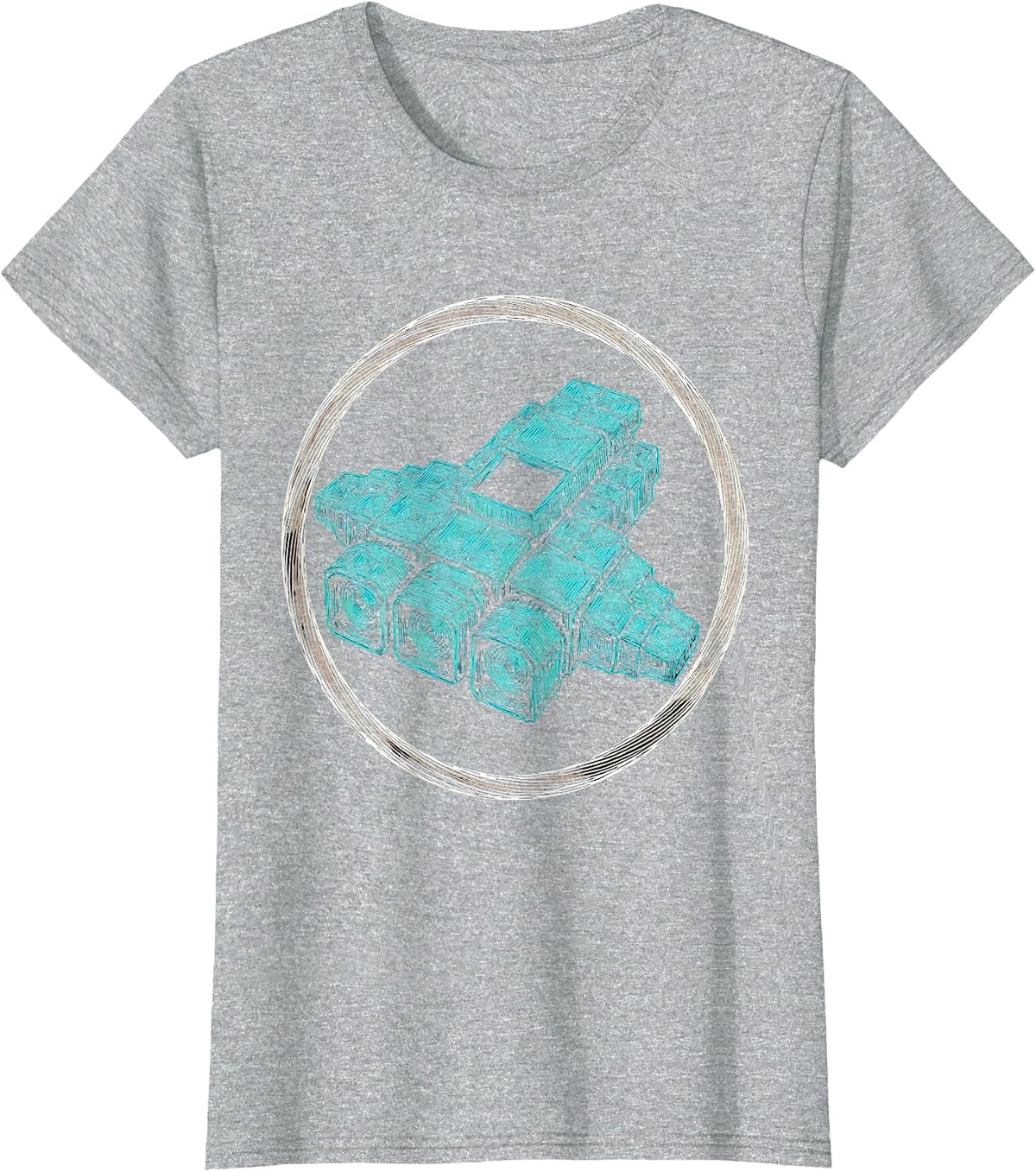 Pixel Art Spaceship Glowing Squares Retro Space T-Shirt - Heather Grey