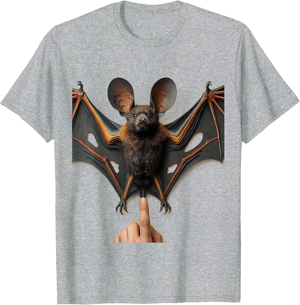 Men's Monumental Bat Paper-Cutout Bat Lover Wildlife Humor T-Shirt - Heather Grey