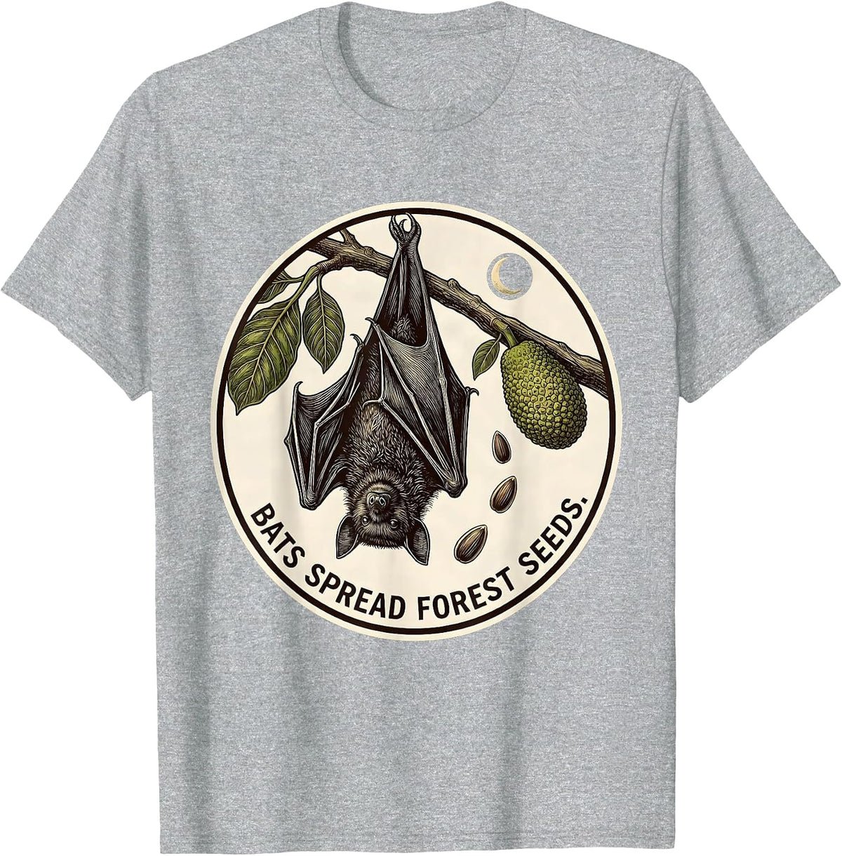 Men's Bats Spread Forest Seeds Botanical Bat Lover Halloween T-Shirt - Heather Grey