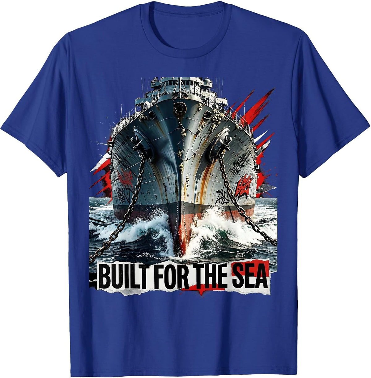 Built for the Sea Navy Ocean Graphic Design T-Shirt - Royal Blue