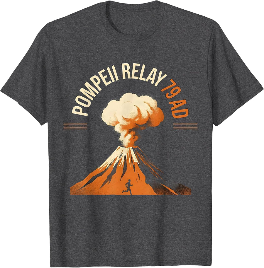 Men's Pompeii Relay 79 AD Funny Volcano Geography Volcanologist T-Shirt - Dark Heather Grey