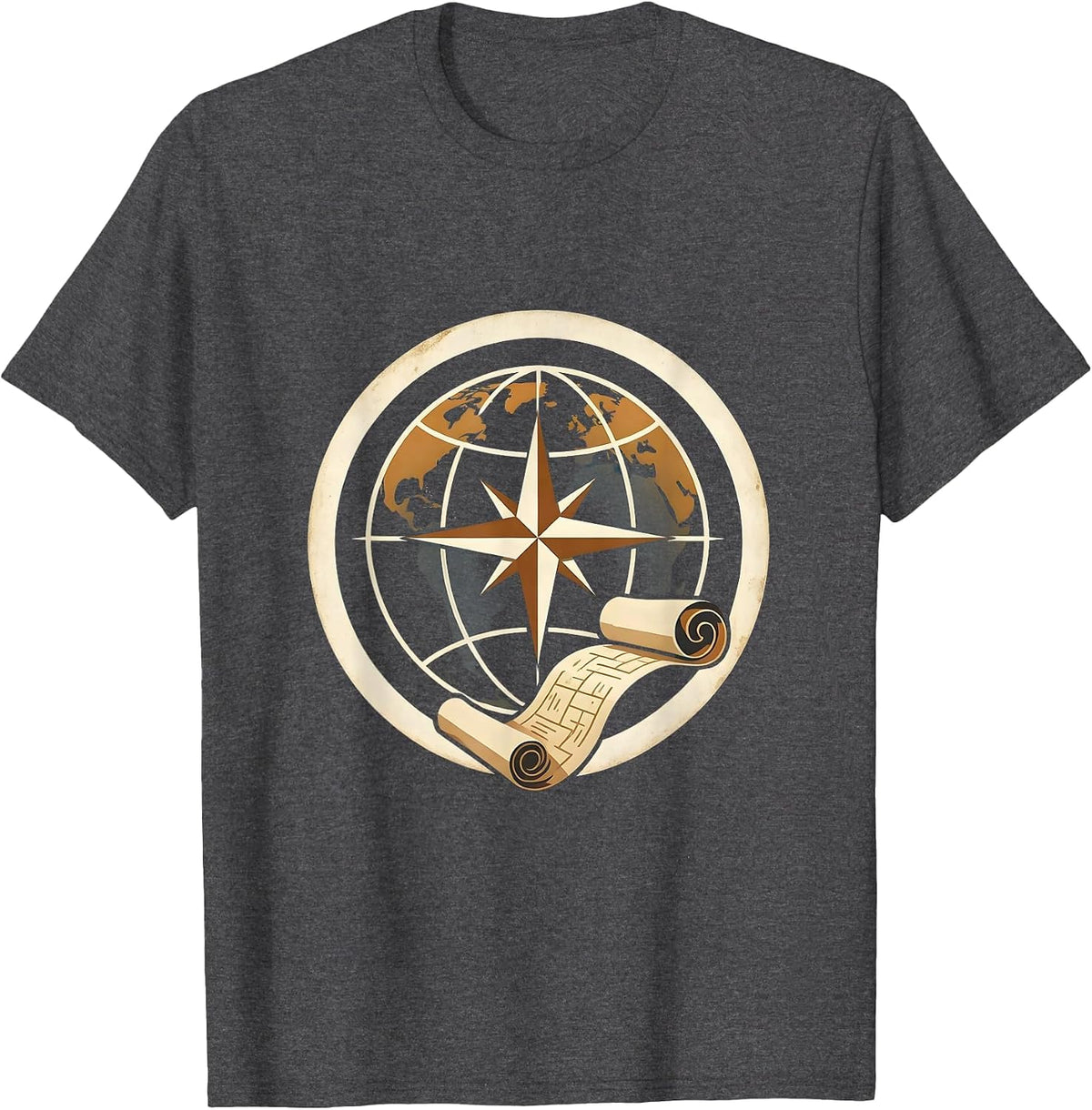 Men's Vintage Globe Compass and Map Teacher Design T-Shirt - Dark Heather Grey