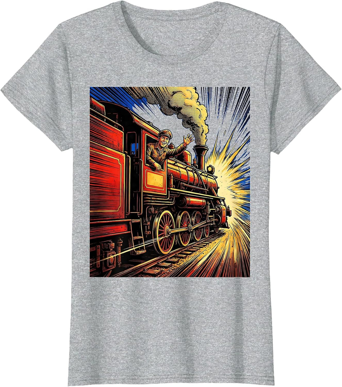 Smiling Engineer Waving From Speeding Train T-Shirt - Heather Grey