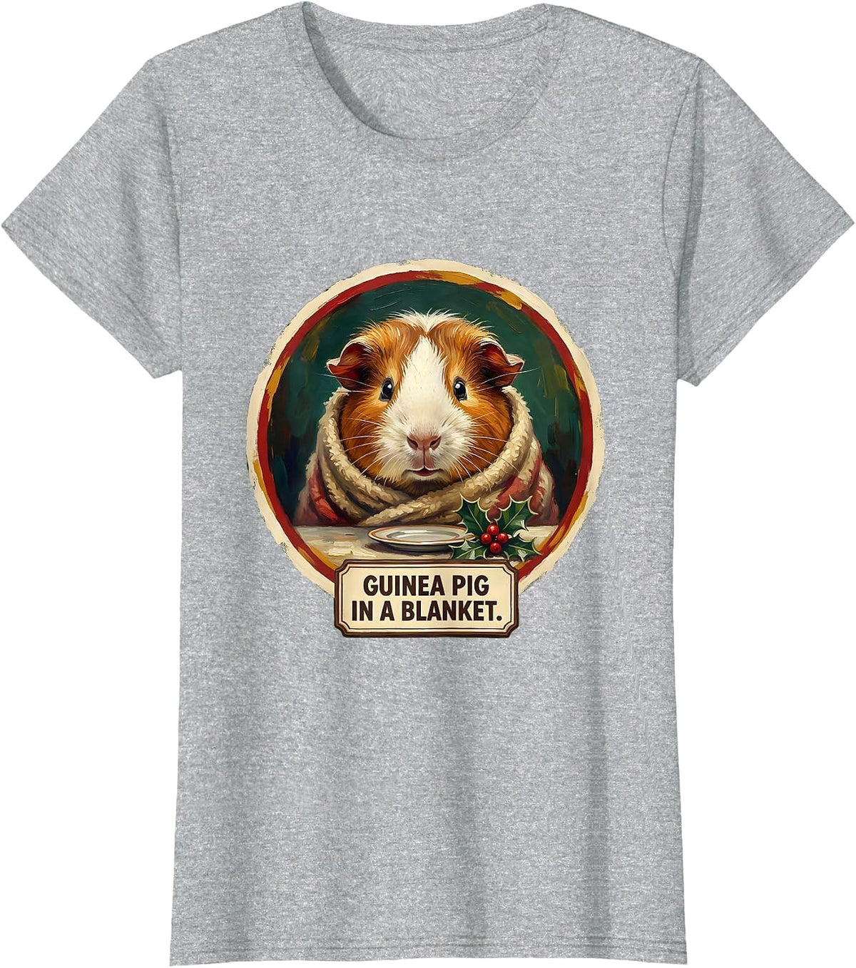 Women's Guinea Pig In A Blanket Funny Pet Lover Christmas Humor T-Shirt - Heather Grey