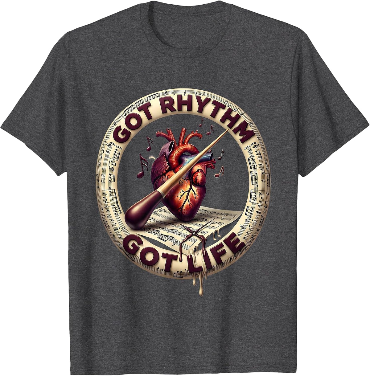 Got Rhythm Got Life Music Teacher Design T-Shirt - Dark Heather Grey