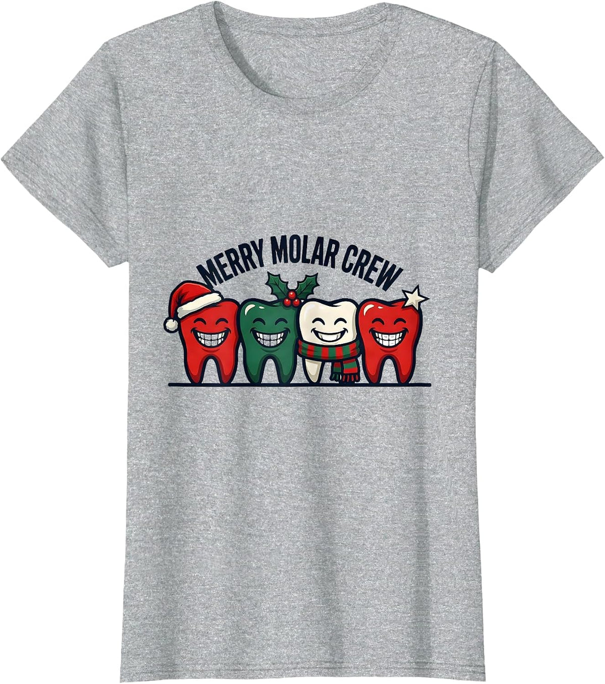 Merry Molar Crew Funny Dental Christmas Crew Gift T-Shirt - Heather Grey