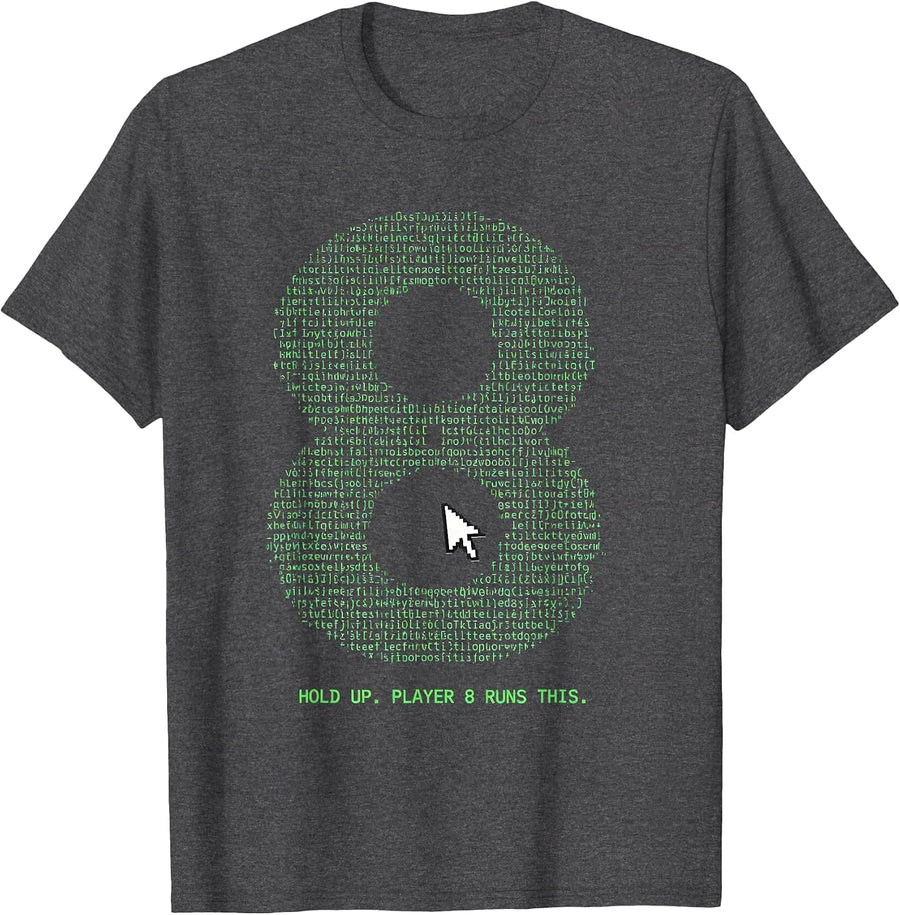 Men's Hold Up. Player 8 Runs This Pixel Gamer Birthday Boy Humor T-Shirt - Dark Heather Grey