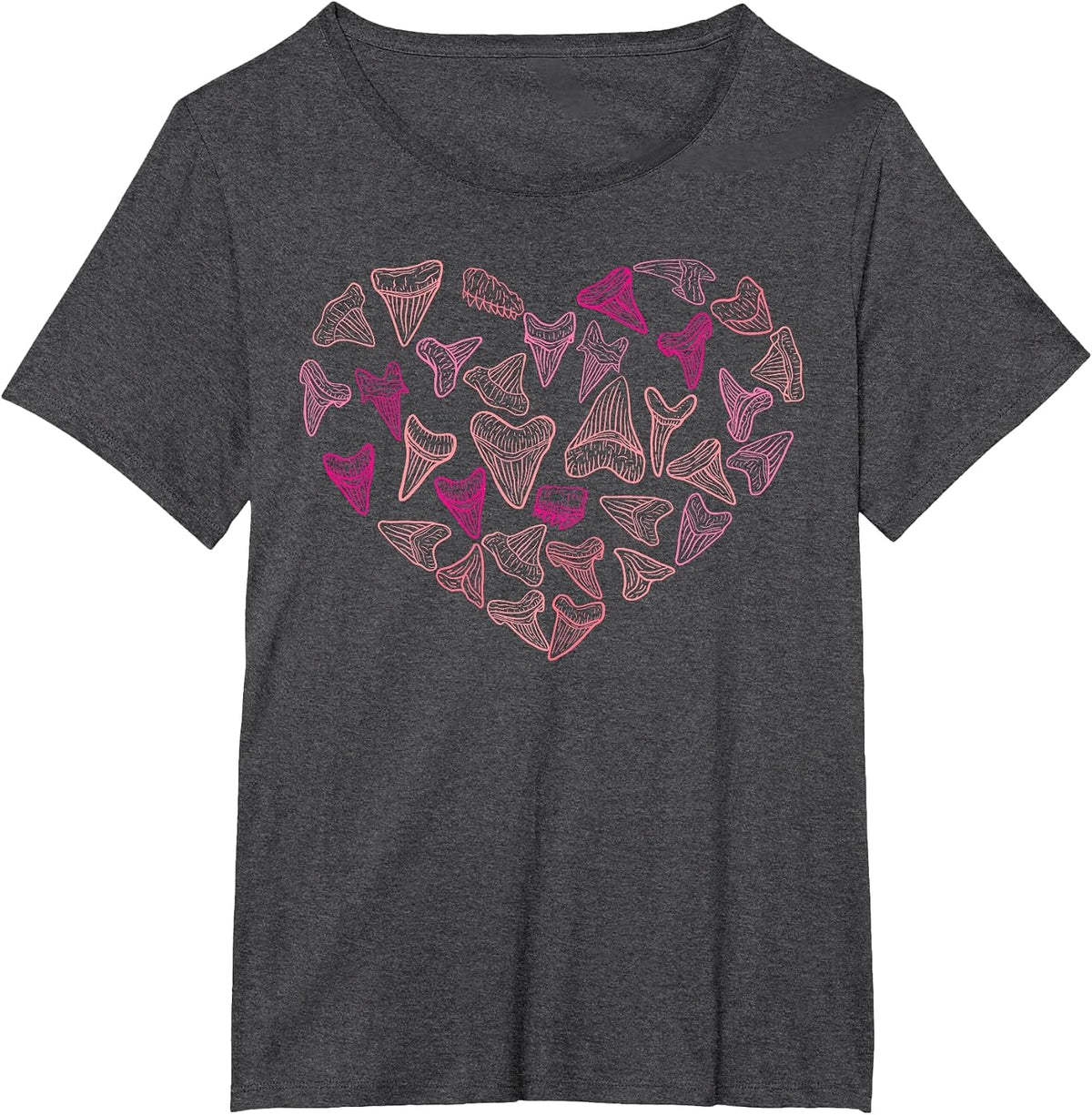 Types of Sharks, Tooth Hearts, Valentine's Day, Fossil Marine Biology T-Shirt - Dark Heather Grey