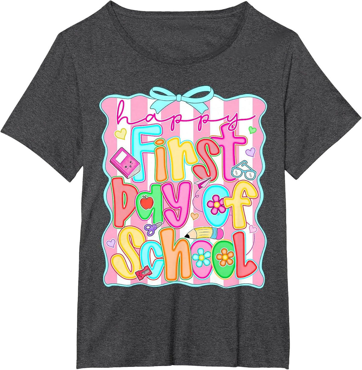 Happy First Day of School Preppy Back to School Teacher Girl T-Shirt - Dark Heather Grey