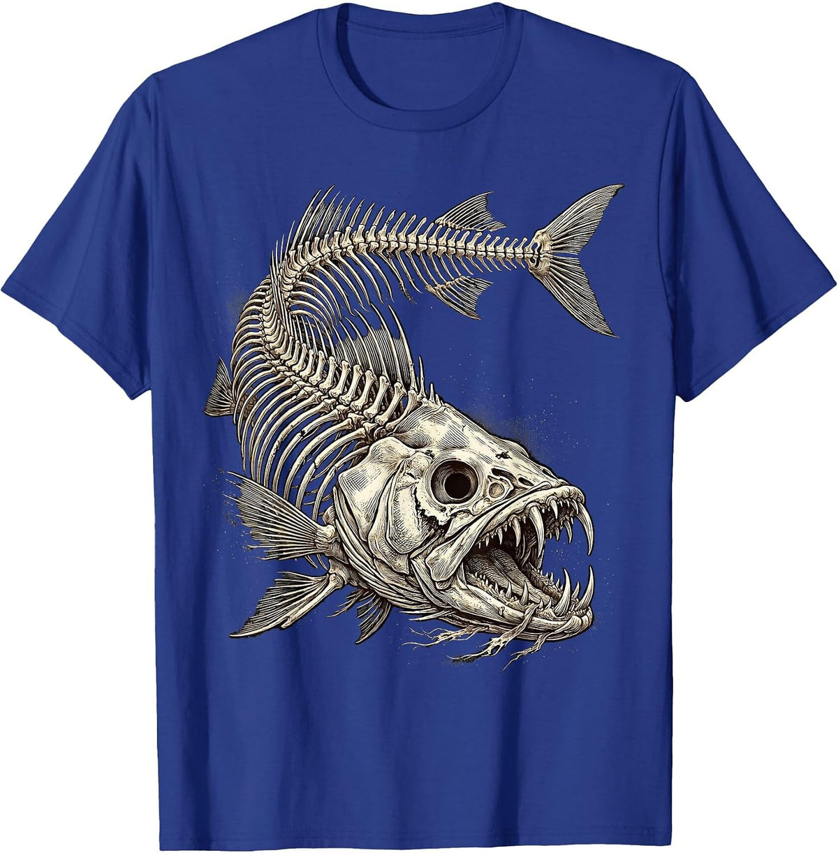 Skeletal Fish Horror Deep Abyss Graphic Design T-Shirt - Royal Blue