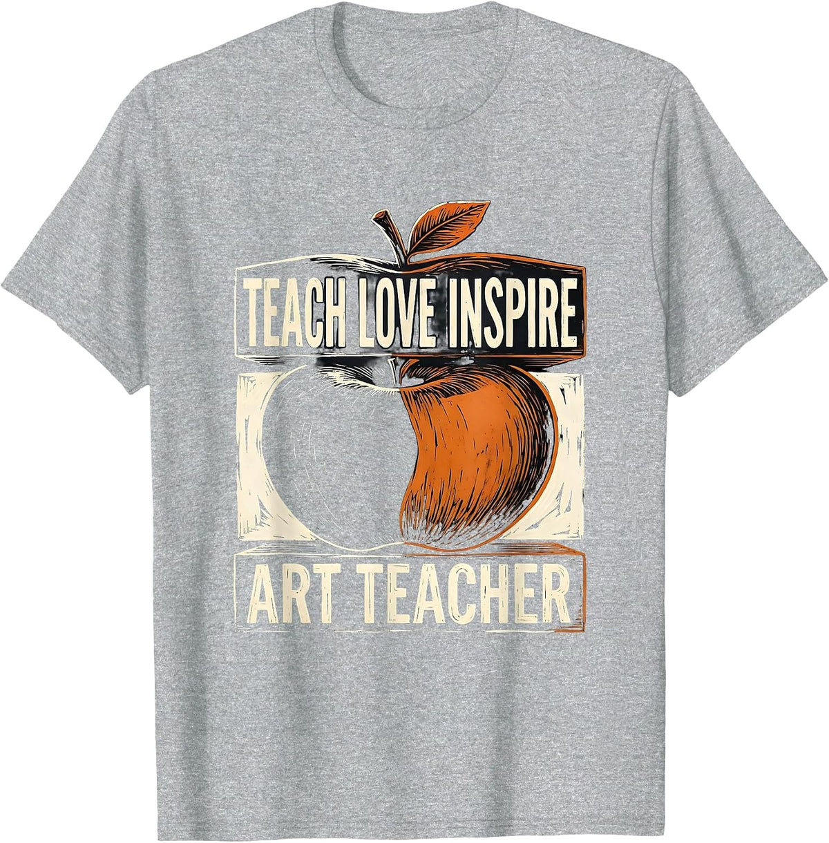 Men's Teach Love Inspire Art Teacher Linocut Back To School Gift T-Shirt - Heather Grey