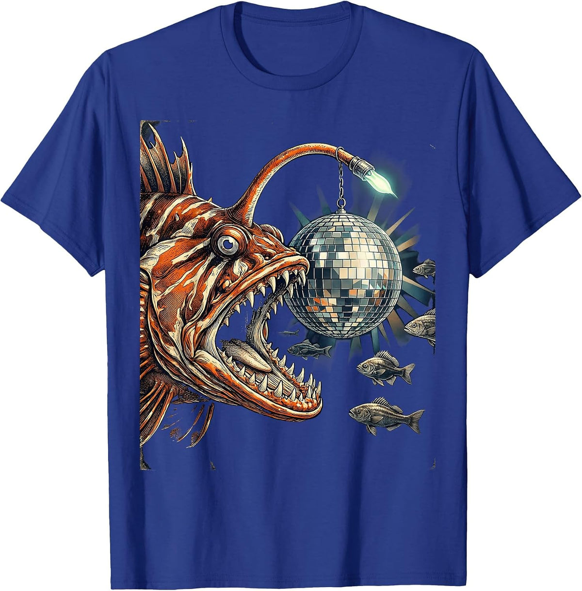 Men's Deep Sea Disco Ball Anglerfish Illustration T-Shirt - Royal Blue