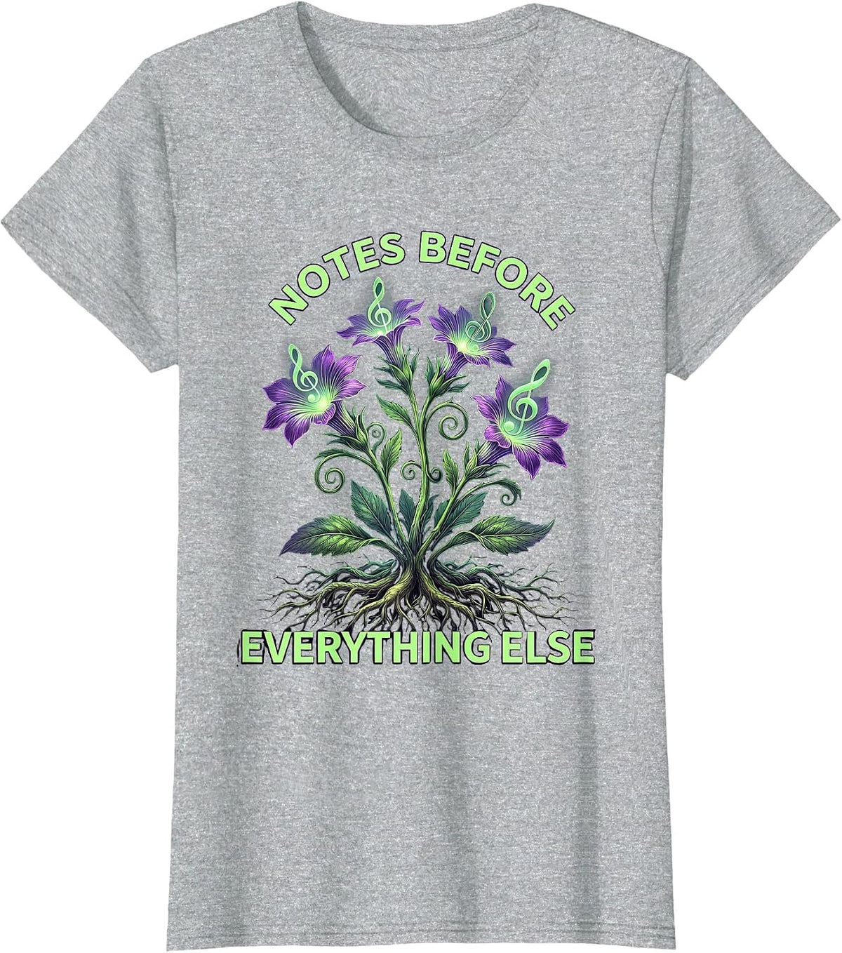 Women's Notes Before Everything Else Music Teacher Design T-Shirt - Heather Grey