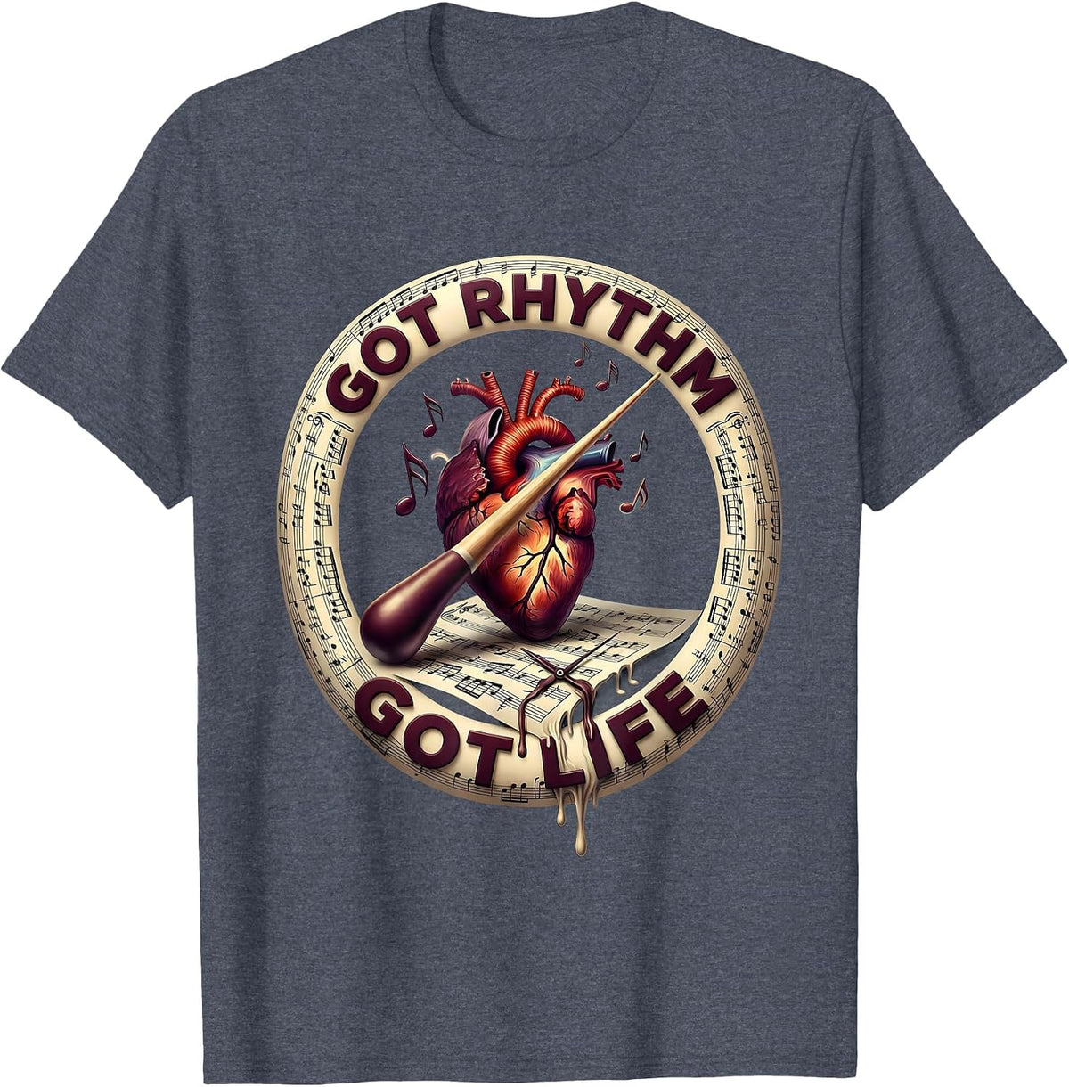 Got Rhythm Got Life Music Teacher Design T-Shirt - Heather Blue