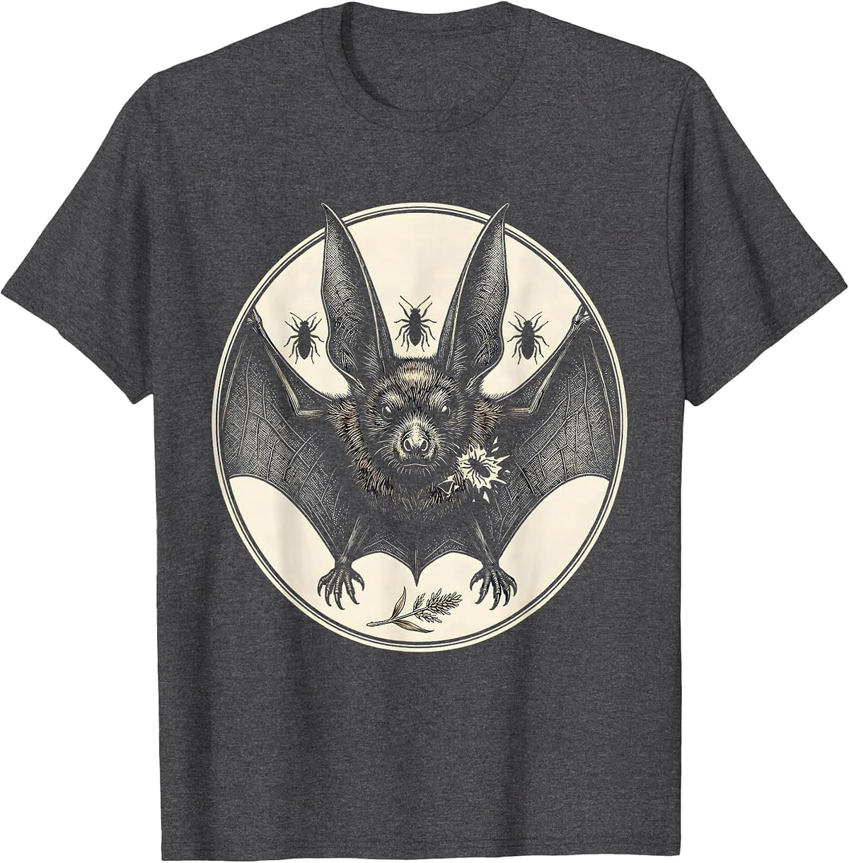 Men's Bat Lover Emblem Bat Conservation Wildlife Gothic T-Shirt - Dark Heather Grey