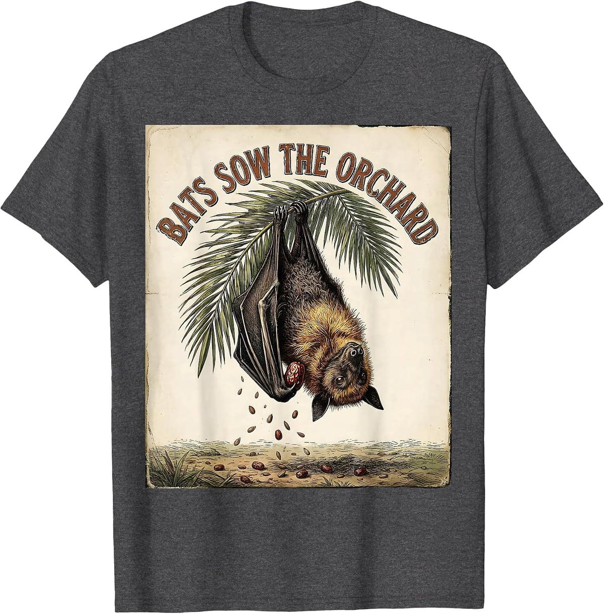 Bats Sow The Orchard Vintage Bat Lover Halloween Nature T-Shirt - Dark Heather Grey