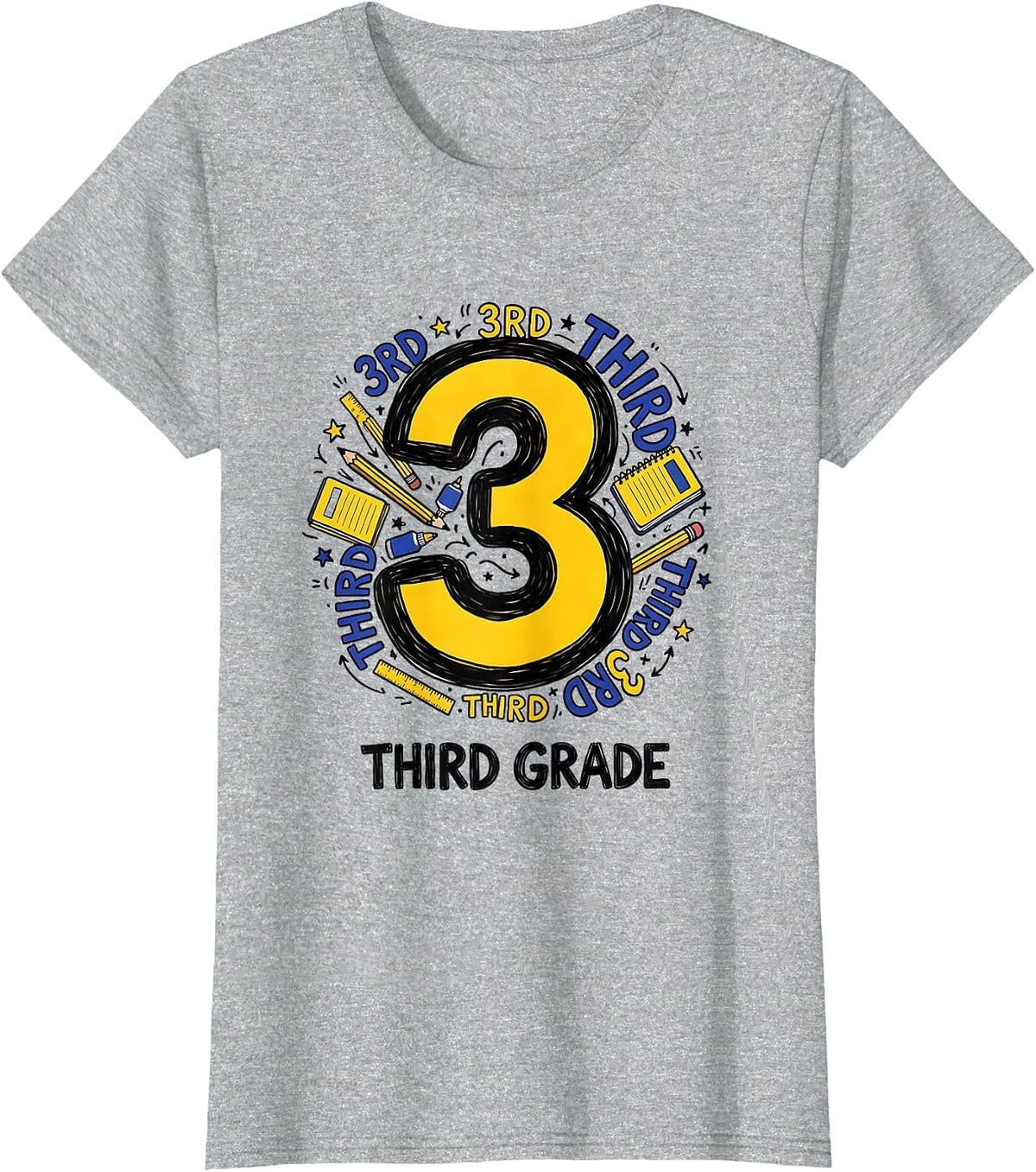 3RD GRADE THIRD GRADE Playful Teacher Back To School T-Shirt - Heather Grey