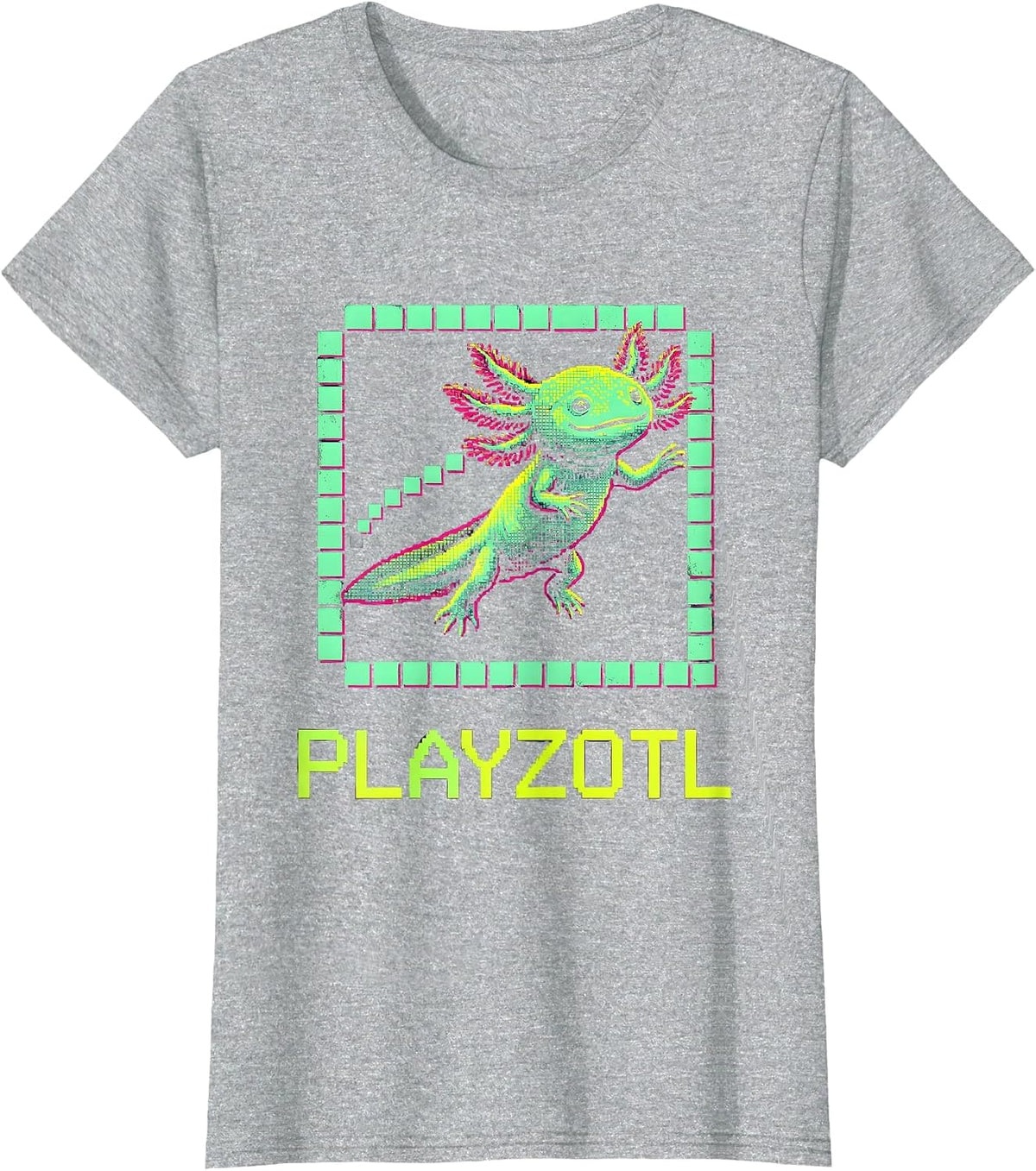 Women's Playzotl Pixel Art Kawaii Axolotl Gamer Kids Gift T-Shirt - Heather Grey