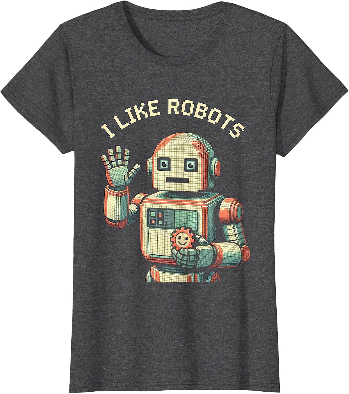 Women's I Like Robots Cute Pixel Art Robot Lover Kids Birthday Gift T-Shirt - Dark Heather Grey
