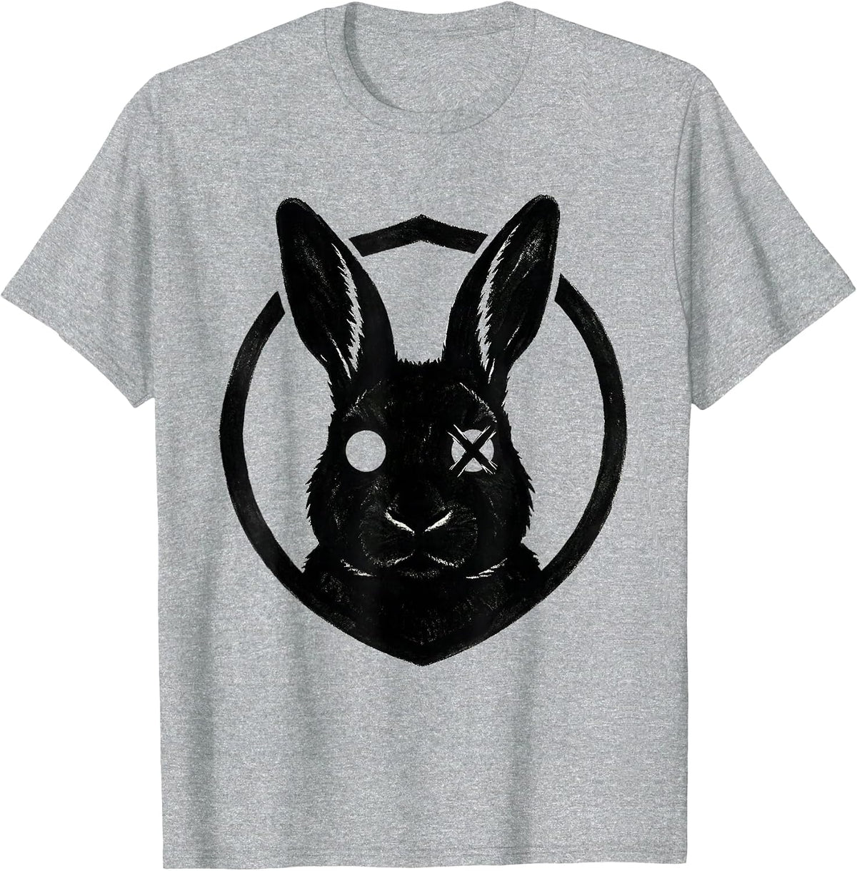 Men's Circular Shield Stencil Bunny Alt Goth Horror Aesthetic T-Shirt - Heather Grey