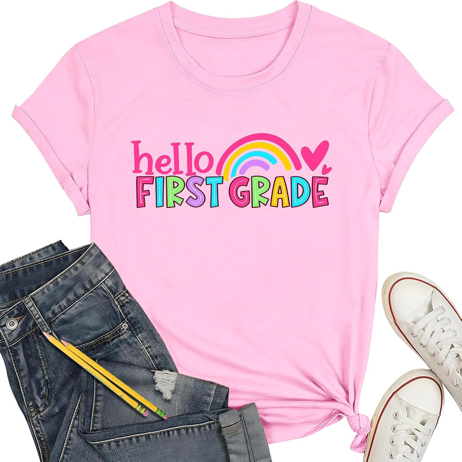Teacher Shirts for Women First Day of School Per to Fifth Grade Tee - C-1st Grade