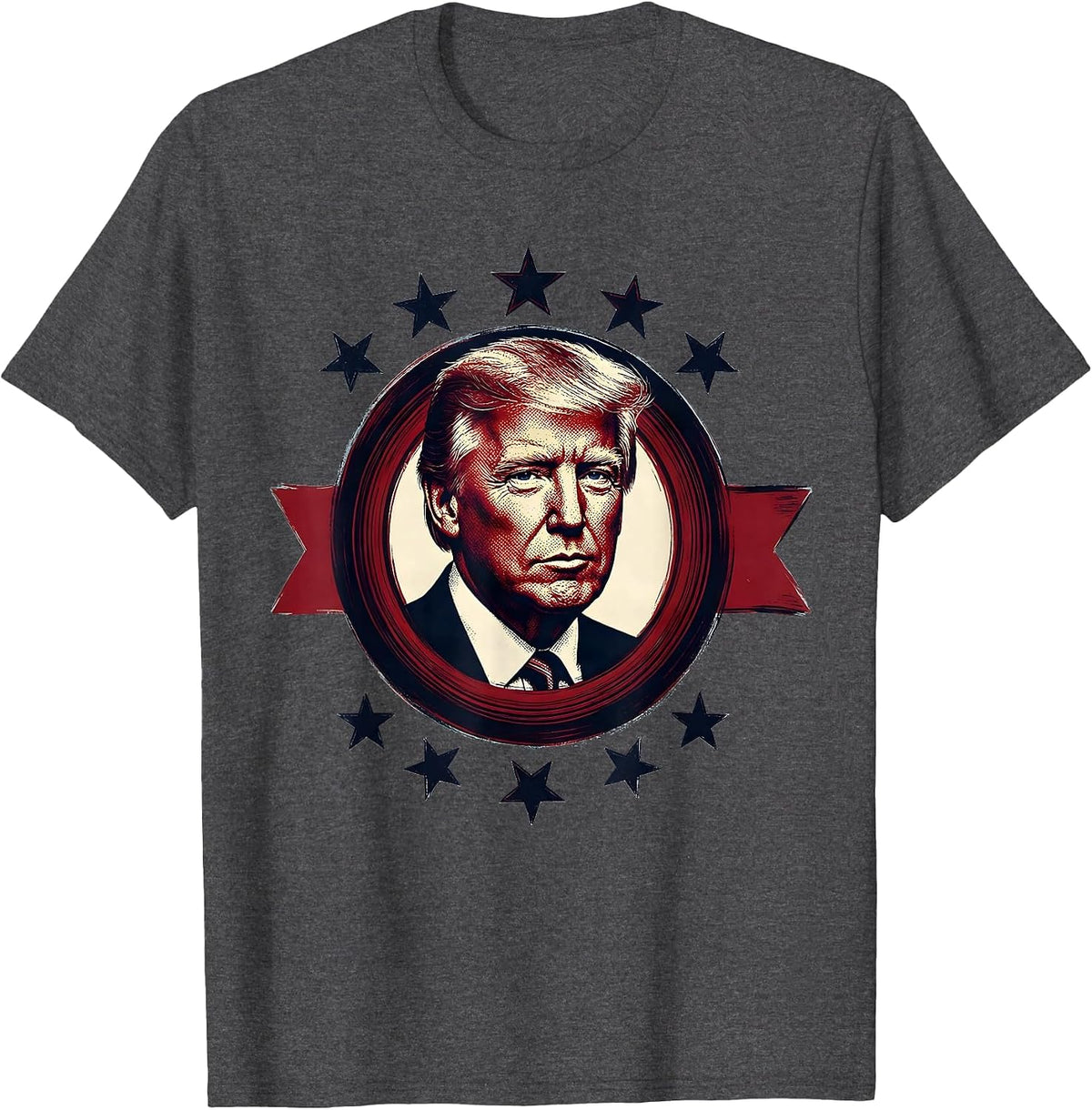 Men's Presidential Portrait Retro Political Nostalgia Souvenir T-Shirt - Dark Heather Grey