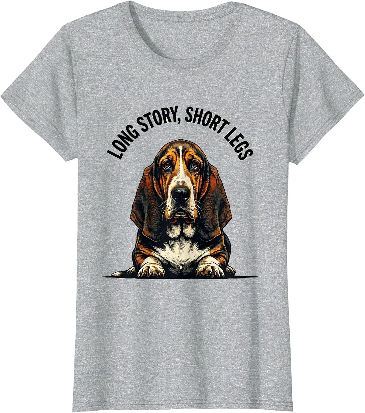 Long Story, Short Legs Funny Basset Hound Dog Owner Humor T-Shirt - Heather Grey