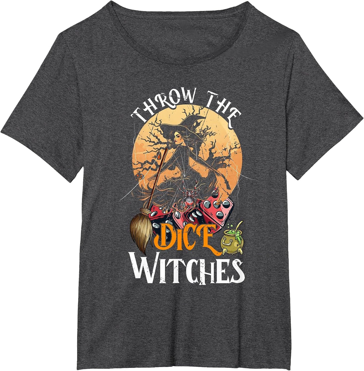 Bunco Throw the Dice Witches Bunco Game Lover Halloween T-Shirt - Dark Heather Grey