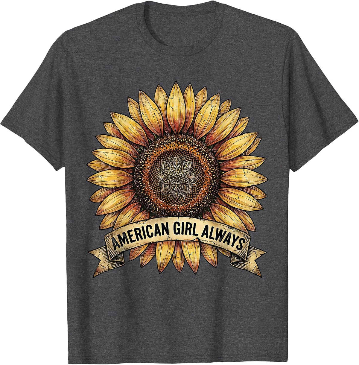 American Girl Always Patriotic Pride Design T-Shirt - Dark Heather Grey