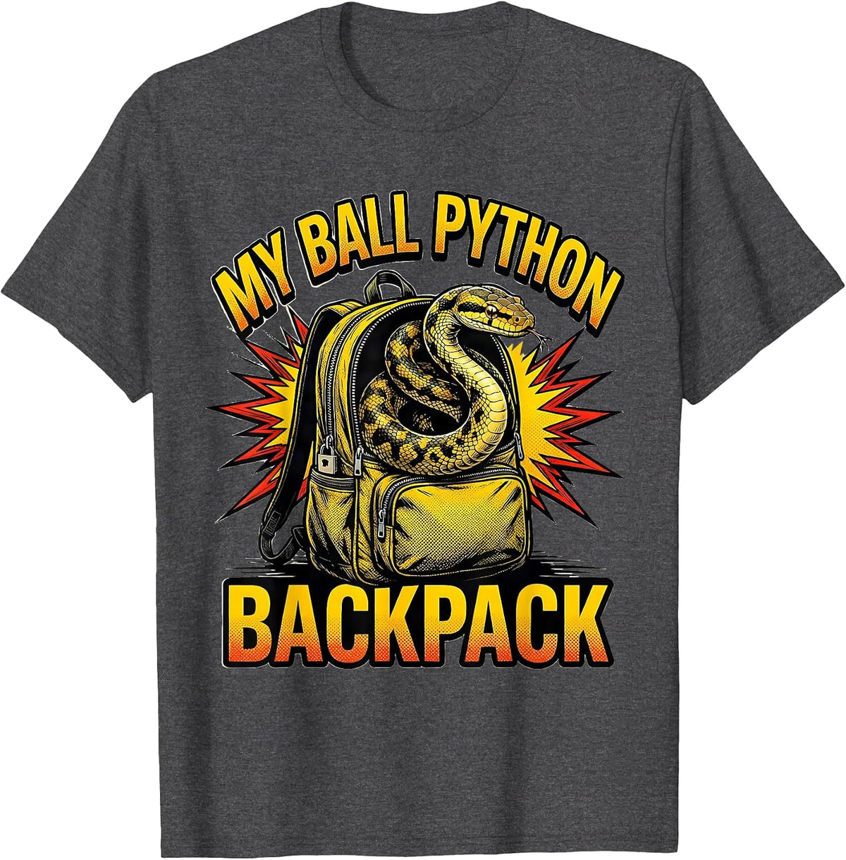 Men's My Ball Python Backpack Comic Book Reptile Lover Snake Humor T-Shirt - Dark Heather Grey