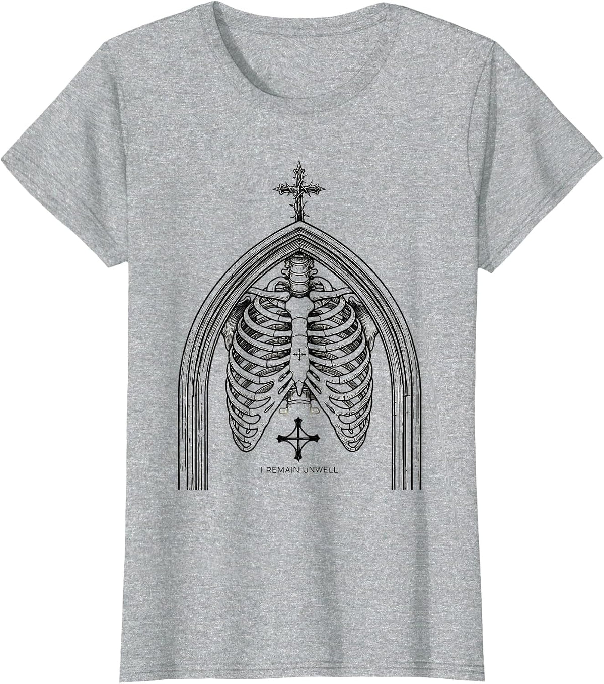 I Remain Unwell Line Art Goth Emo Alt Aesthetic Humor T-Shirt - Heather Grey