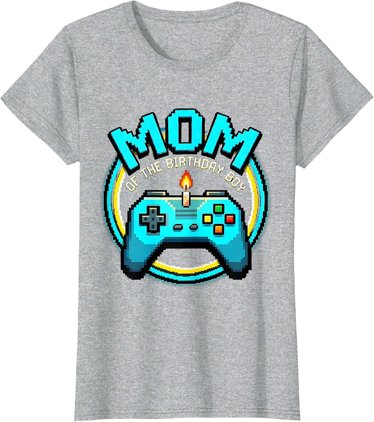 Women's Mom Of The Birthday Boy Pixel Art Video Game Birthday Party T-Shirt - Heather Grey