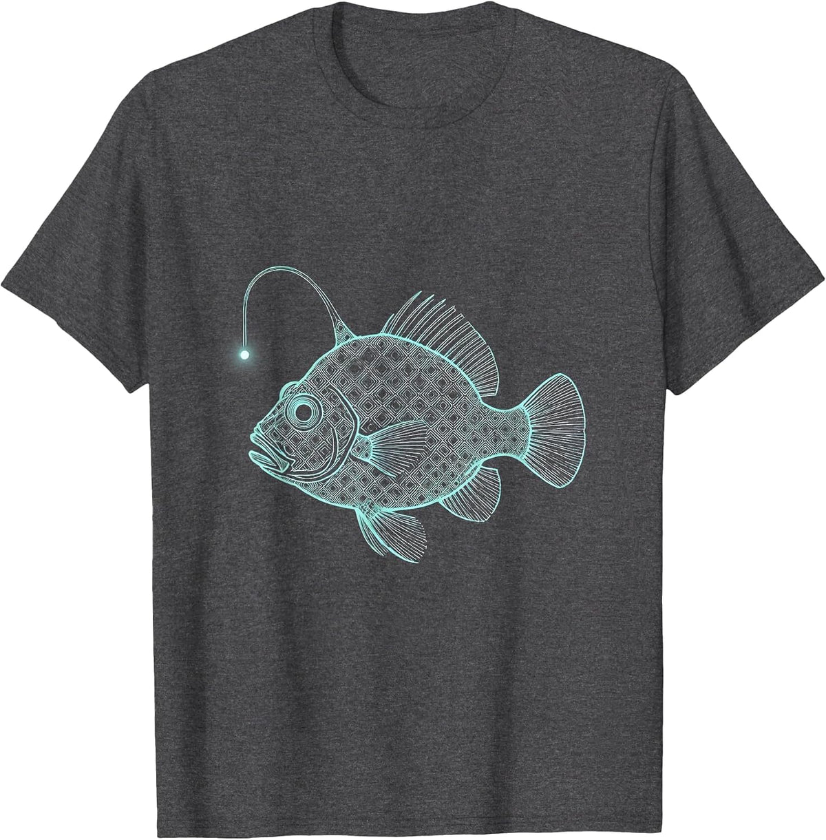 Deep Sea Fish Fractal Pattern Illustration T-Shirt - Dark Heather Grey