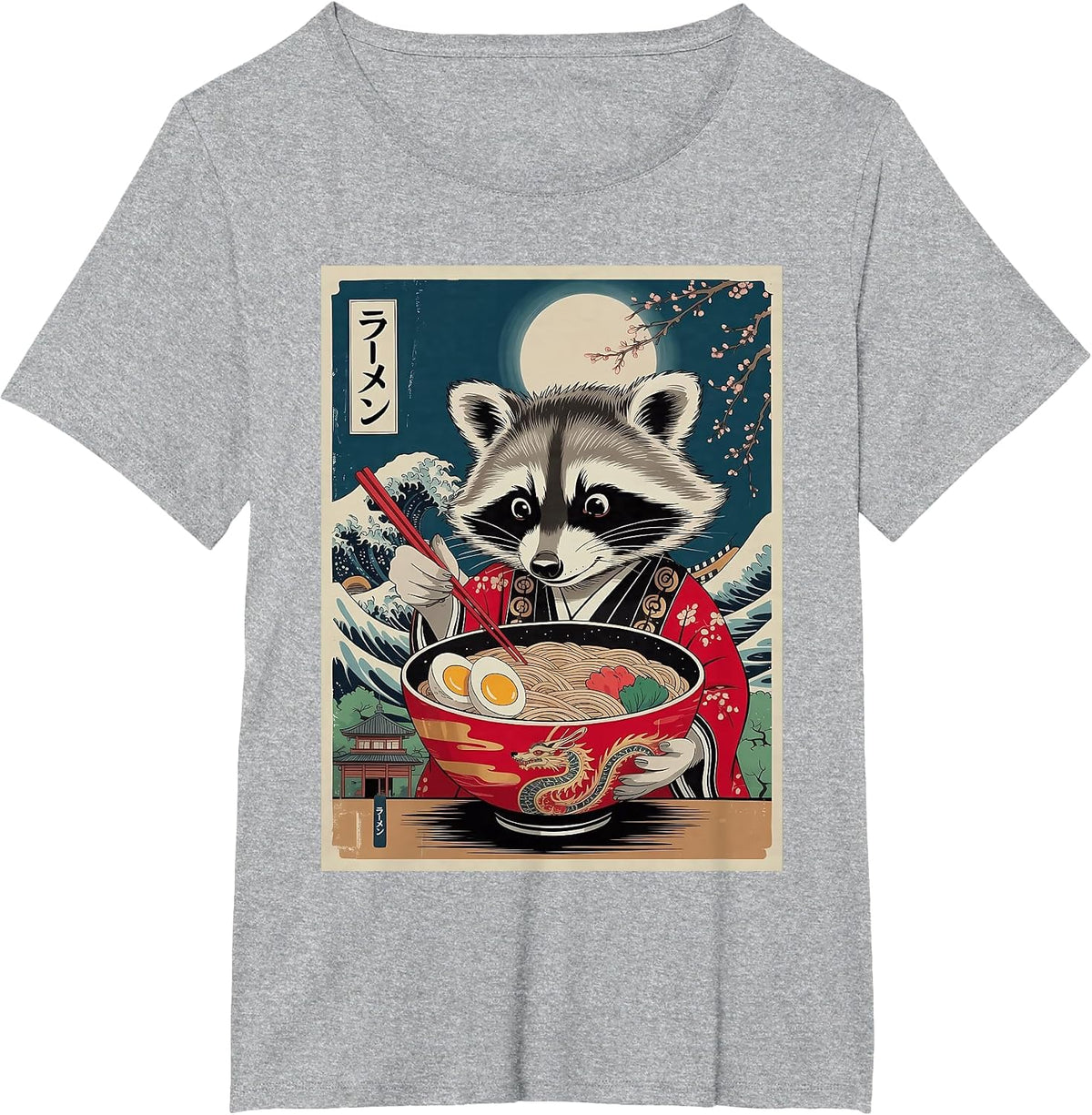 Funny Raccoon Eating Ramen Japanese Noodles Racoon Anime T-Shirt - Heather Grey