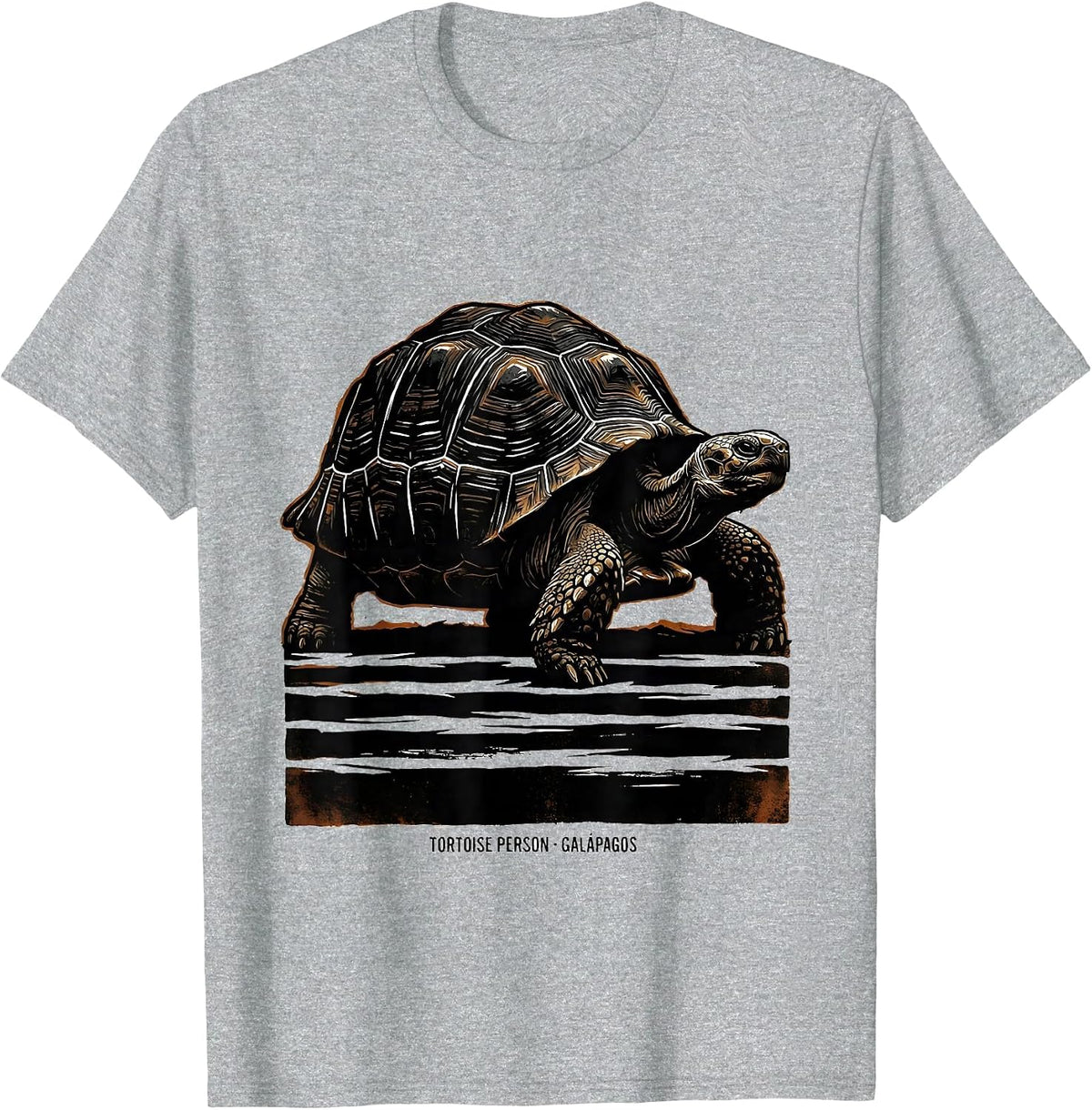 Men's Tortoise Person Galápagos Linocut Travel Souvenir T-Shirt - Heather Grey