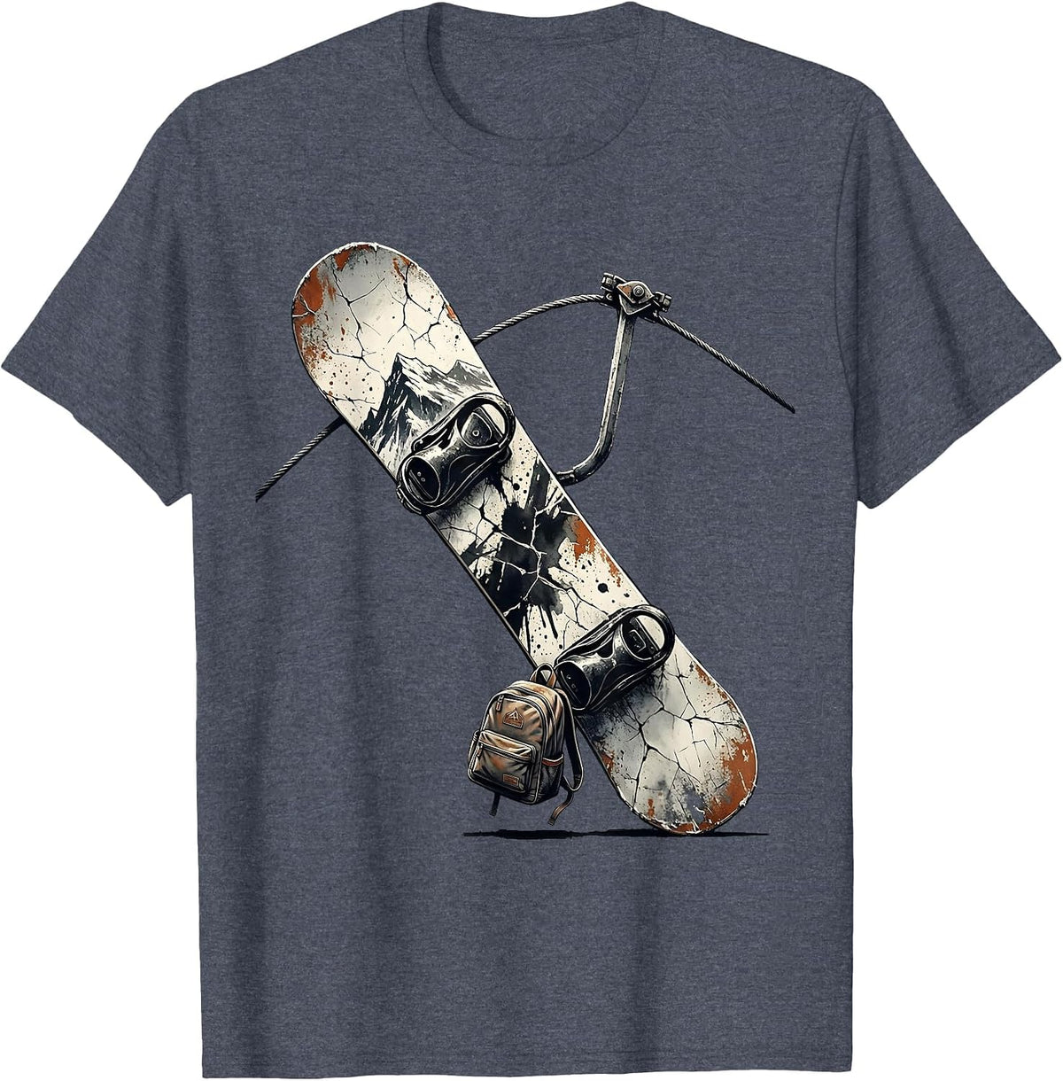 Cracked Snowboard Silhouette Funny Snowboarder Gift T-Shirt - Heather Blue